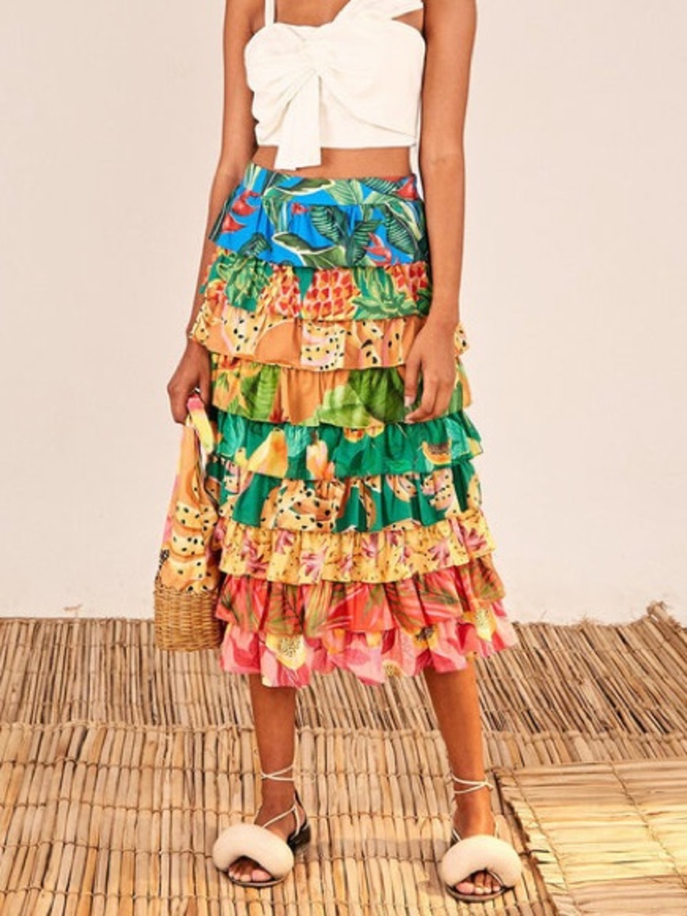Farm Rio Mixed Prints Layered Midi Skirt - Multi